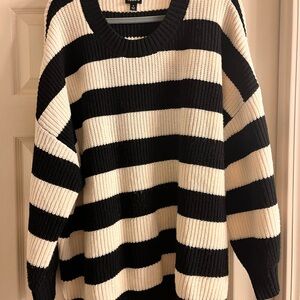 Torrid Black and White Striped Crew Neck Sweater